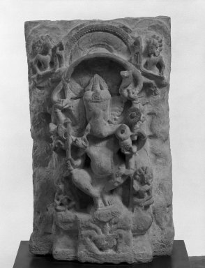  <em>Dancing Ganesha</em>, 8th–9th century. Sandstone, 32 x 22 x 9 in. (81.3 x 55.9 x 22.9 cm). Brooklyn Museum, Gift of Doris and Ed Wiener, 78.262. Creative Commons-BY (Photo: Brooklyn Museum, 78.262_bw.jpg)