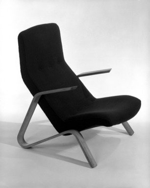 Eero Saarinen (American, born Finland, 1910–1961). <em>"Grasshopper" Highback Armchair</em>, Designed ca. 1947, Manufactured ca. 1948. Bentwood, wool, 35 1/2 x 25 3/8 in. (90.2 x 64.5 cm). Brooklyn Museum, Gift of Dr. Aaron H. Esman, 78.2. Creative Commons-BY (Photo: Brooklyn Museum, 78.2_bw_IMLS.jpg)