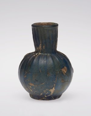  <em>Blue-Green Fluted Bottle</em>, 6th-8th century. Glass, 2 3/4 x 2 1/16 in. (7 x 5.3 cm). Brooklyn Museum, Designated Purchase Fund, 78.80. Creative Commons-BY (Photo: Brooklyn Museum, 78.80_view4_PS11.jpg)