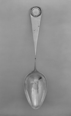  <em>Spoon</em>, 19th century. Silver, 13 1/4 in. (33.7 cm). Brooklyn Museum, Gift of Mrs. Harold J. Roig in memory of Harold J. Roig, 79.123.5. Creative Commons-BY (Photo: Brooklyn Museum, 79.123.5_bw.jpg)