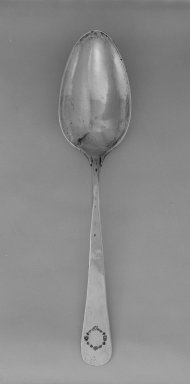  <em>Spoon</em>, 19th century. Silver, 13 3/8 in. (34 cm). Brooklyn Museum, Gift of Mrs. Harold J. Roig in memory of Harold J. Roig, 79.123.8. Creative Commons-BY (Photo: Brooklyn Museum, 79.123.8_bw.jpg)