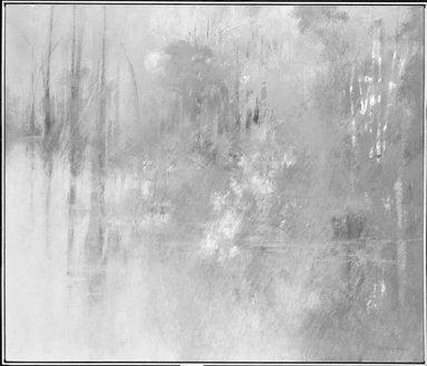 Richard Bogart (American, born 1929). <em>Wilkie Pond</em>, 1974. Oil on canvas, 47 x 55 in.  (119.4 x 139.7 cm). Brooklyn Museum, Gift of Elinor Poindexter, 79.194.3. © artist or artist's estate (Photo: Brooklyn Museum, 79.194.3_bw.jpg)
