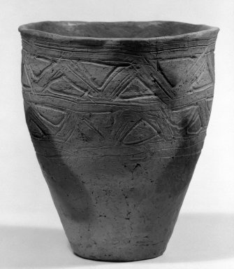  <em>Beaker</em>, ca. 1500 B.C.E. Earthenware, 6 5/8 x 5 7/8 in. (16.8 x 14.9 cm). Brooklyn Museum, Gift of Bernice and Robert Dickes, 79.255.1. Creative Commons-BY (Photo: Brooklyn Museum, 79.255.1_bw.jpg)