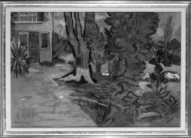 Karl Schrag (American, 1912-1995). <em>Park Toward Evening, Jamaica</em>, 1978. Gouache on paper, frame: 27 x 39 in. (68.6 x 99.1 cm). Brooklyn Museum, Gift of Seth S. Faison, 79.289. © artist or artist's estate (Photo: Brooklyn Museum, 79.289_bw.jpg)