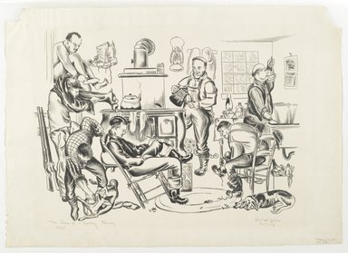 Dahlov Ipcar (American, born 1917). <em>The Dawn of a Hunting Morning</em>, 1946. Lithograph on French white wove paper, Sheet: 14 x 19 11/16 in. (35.6 x 50 cm). Brooklyn Museum, Gift of the artist, 79.301. © artist or artist's estate (Photo: Brooklyn Museum, 79.301_PS1.jpg)