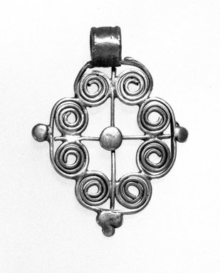 Amhara. <em>Pendant Cross</em>, 19th or 20th century. Silver, 1 3/4 x 1 1/4 in. (4.5 x 3.2 cm). Brooklyn Museum, Gift of George V. Corinaldi Jr., 79.72.12. Creative Commons-BY (Photo: Brooklyn Museum, 79.72.12_bw.jpg)