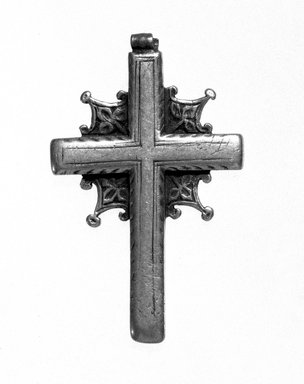 Amhara. <em>Pendant Cross</em>, 19th or 20th century. Silver, 2 x 1 3/16 in. (5.0 x 3.1 cm). Brooklyn Museum, Gift of George V. Corinaldi Jr., 79.72.13. Creative Commons-BY (Photo: Brooklyn Museum, 79.72.13_bw.jpg)