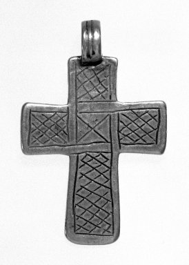 Amhara. <em>Pendant Cross</em>, 19th or 20th century. Silver, 2 x 1 1/4 in. (5.0 x 3.2 cm). Brooklyn Museum, Gift of George V. Corinaldi Jr., 79.72.15. Creative Commons-BY (Photo: Brooklyn Museum, 79.72.15_bw.jpg)