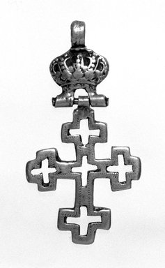 Amhara. <em>Pendant Cross</em>, 19th or 20th century. Silver, 2 1/2 x 1 1/4 in. (6.3 x 3.2 cm). Brooklyn Museum, Gift of George V. Corinaldi Jr., 79.72.17. Creative Commons-BY (Photo: Brooklyn Museum, 79.72.17_bw.jpg)