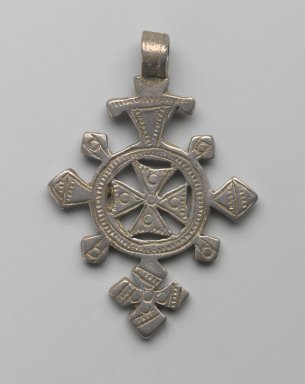 Amhara. <em>Pendant Cross</em>, 19th or 20th century. Silver, 2 1/8 x 1 1/2 in. (5.4 x 3.8 cm). Brooklyn Museum, Gift of George V. Corinaldi Jr., 79.72.24. Creative Commons-BY (Photo: Brooklyn Museum, 79.72.24_front_PS6.jpg)