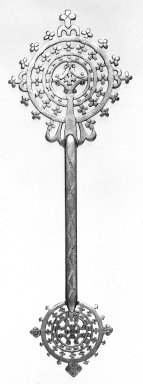 Amhara. <em>Hand Cross (mäsqäl)</em>, 19th or 20th century. Silver, 8 1/4 x 2 3/4 in. (21.0 x 7.0 cm). Brooklyn Museum, Gift of George V. Corinaldi Jr., 79.72.30. Creative Commons-BY (Photo: Brooklyn Museum, 79.72.30_bw.jpg)