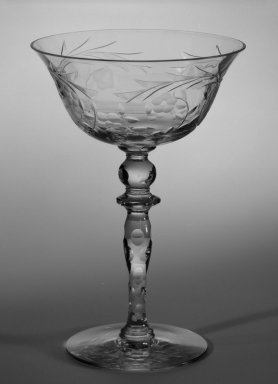 Libbey Glass Company (founded 1888). <em>One Piece from Table Setting</em>, ca. 1933. Cut and engraved crystal, 5 7/8 in. (14.9 cm). Brooklyn Museum, Gift of Mrs. Homer Kripke, 79.78.2. Creative Commons-BY (Photo: Brooklyn Museum, 79.78.2_bw.jpg)