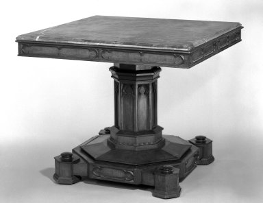 Crawford Riddell. <em>Center Table</em>, ca. 1840–1845. Rosewood,  marble, 29 3/8 x 35 x 35 in.  (74.6 x 88.9 x 88.9 cm). Brooklyn Museum, Rand-Milligan Fund, 79.80. Creative Commons-BY (Photo: Brooklyn Museum, 79.80_bw_IMLS.jpg)