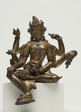  <em>Seated Vasudhara</em>, 12th century. Gilt copper inlaid with semiprecious stones, 6 1/2 × 5 × 4 in. (16.5 × 12.7 × 10.2 cm). Brooklyn Museum, Gift of Jeffrey Kossak, 80.178. Creative Commons-BY (Photo: Brooklyn Museum, 80.178_front_PS11.jpg)