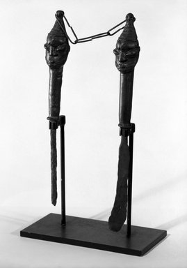 Yorùbá. <em>Figurated Staffs (Edan Ogboni)</em>, 19th century. Copper alloy, iron, a) 9 in.  b) 9 1/2 in. Brooklyn Museum, Gift of Mr. and Mrs. Uzi Zucker, 80.246a-b. Creative Commons-BY (Photo: Brooklyn Museum, 80.246a-b_bw.jpg)