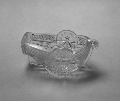 Boston and Sandwich Glass Company. <em>Salt, Lafayette Boat</em>, ca. 1825. Glass, 1 1/2 x 2 x 3 5/8 in. (3.8 x 5.1 x 9.2 cm). Brooklyn Museum, Gift of Allison C. Paulsen in memory of Arthur W. Clement, 80.248.2. Creative Commons-BY (Photo: Brooklyn Museum, 80.248.2_acetate_bw.jpg)
