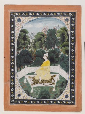 Indian. <em>Man Meditating in a Garden Setting</em>, ca. 1820-1840. Opaque watercolor on paper, sheet: 10 3/4 x 7 7/8 in.  (27.3 x 20.0 cm). Brooklyn Museum, Anonymous gift, 80.277.10 (Photo: Brooklyn Museum, 80.277.10_IMLS_PS4.jpg)