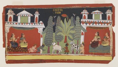 Indian. <em>Krishna and Balarama as Children</em>, ca. 1690. Opaque watercolors and gold on paper, sheet: 7 1/8 x 13 5/8 in.  (18.1 x 34.6 cm). Brooklyn Museum, Anonymous gift, 80.277.4 (Photo: Brooklyn Museum, 80.277.4_IMLS_PS4.jpg)