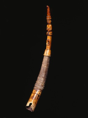 Yombe. <em>Side-Blown Horn (Mpungi) or (Kithenda)</em>, 19th century. Ivory, fiber, cloth, 28 x 3 in. (diam.) (71.1 x 7.6 cm). Brooklyn Museum, Gift of The Roebling Society, 80.32. Creative Commons-BY (Photo: Brooklyn Museum, 80.32_SL1_edited.jpg)
