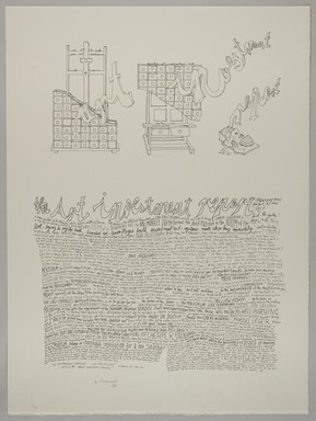 Mary Bauermeister (American, born Germany, 1934–2023). <em>An Investment Report</em>, 1973. Lithograph, sheet: 19 × 25 3/4 in. (48.3 × 65.4 cm). Brooklyn Museum, Gift of J. Anthony Forstman and Joel B. Leff, 80.47.1. © artist or artist's estate (Photo: Brooklyn Museum, 80.47.1_PS20.jpg)