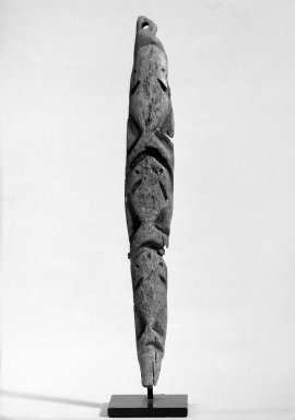  <em>Miniature Totem Charm</em>, possibly late 20th century. Bone, L 9 1/4 "  W. 1 3/8". Brooklyn Museum, Gift of Cynthia Hazen Polsky, 80.98.5. Creative Commons-BY (Photo: Brooklyn Museum, 80.98.5_bw.jpg)