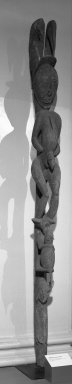 Abelam. <em>Ancestral Figure (Ngwalndu)</em>, 20th century. Wood, pigment, 146 x 14 x 14 in. (370.8 x 35.6 x 35.6 cm). Brooklyn Museum, Gift of Mrs. Melville W. Hall
, 81.164.2. Creative Commons-BY (Photo: Brooklyn Museum, 81.164.2_installation_bw.jpg)