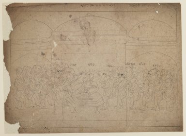 Indian. <em>Sugriva Annointed by his Forces, Scene from a Ramayana Series</em>, ca. 1735. Ink on paper, sheet: 7 7/8 x 10 7/8 in.  (20.0 x 27.6 cm). Brooklyn Museum, Gift of Bernice and Robert Dickes, 81.188.8 (Photo: Brooklyn Museum, 81.188.8_IMLS_PS3.jpg)