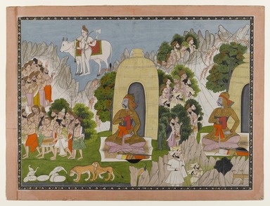 Indian. <em>Arjuna's Penance, Scene from a Mahabharata Series</em>, ca. 1825-1840. Opaque watercolor and gold on paper, sheet: 15 7/16 x 20 1/2 in.  (39.2 x 52.1 cm). Brooklyn Museum, Anonymous gift, 81.192.10 (Photo: Brooklyn Museum, 81.192.10_IMLS_PS4.jpg)
