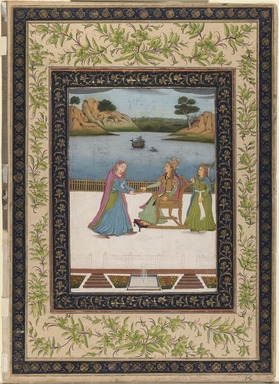 Indian. <em>A Woman is Served Fruit on a Terrace</em>, ca. 1770. Opaque watercolors, gold and silver on paper, 15 9/16 x 11 3/16in. (39.5 x 28.4cm). Brooklyn Museum, Anonymous gift, 81.192.11 (Photo: Brooklyn Museum, 81.192.11_recto_IMLS_PS3.jpg)