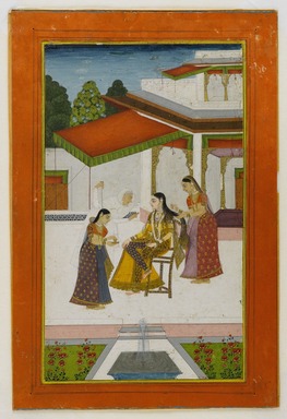 Indian. <em>A Lady Receiving a Messenger</em>, mid 18th century. Opaque watercolors on paper, sheet:10 x 6 3/4 in.  (25.4 x 17.1 cm). Brooklyn Museum, Anonymous gift, 81.192.6 (Photo: Brooklyn Museum, 81.192.6_recto_IMLS_PS4.jpg)