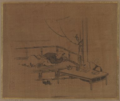  <em>Sleeping Scholar and Attendant</em>, 18th century. Ink on silk, Image: 9 5/8 x 11 5/8 in. (24.4 x 29.5 cm). Brooklyn Museum, Gift of Dr. Jack Hentel, 81.204.23 (Photo: Brooklyn Museum, 81.204.23_IMLS_PS3.jpg)