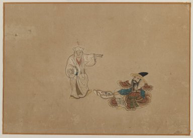  <em>Two Figures, Album Leaf Painting</em>, early 19th century. Ink and color on paper, Image: 10 5/8 x 15 in. (27 x 38.1 cm). Brooklyn Museum, Gift of Dr. Jack Hentel, 81.204.7 (Photo: Brooklyn Museum, 81.204.7_IMLS_PS3.jpg)