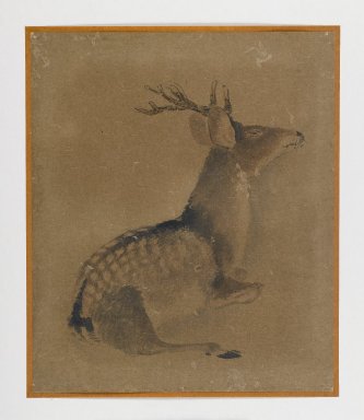  <em>Recumbent Deer</em>, 19th century. Album leaf, ink and sepia on paper, Image: 41 1/2 x 18 1/8 in. (105.4 x 46 cm). Brooklyn Museum, Gift of Dr. Fred S. Hurst, 81.287.3 (Photo: Brooklyn Museum, 81.287.3_IMLS_PS4.jpg)