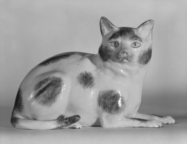 Meissen Porcelain Factory (German, founded 1710). <em>Figure of a Cat</em>, ca. 1800. Hard-paste porcelain, 4 x 5 1/4 x 3 in. (10.2 x 13.3 x 7.6 cm). Brooklyn Museum, Bequest of Dr. Grace McLean Abbate, 81.53.6. Creative Commons-BY (Photo: Brooklyn Museum, 81.53.6_bw.jpg)