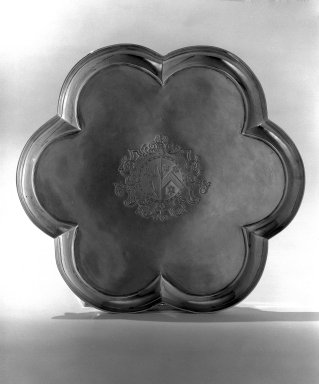 Simon Pantin. <em>Hexafoil Salver</em>, 1722-1723. Silver, 1 1/8 x 11 5/8 x 11 5/8 in. (2.9 x 29.5 x 29.5 cm). Brooklyn Museum, Bequest of Donald S. Morrison, 81.54.13. Creative Commons-BY (Photo: Brooklyn Museum, 81.54.13_acetate_bw.jpg)