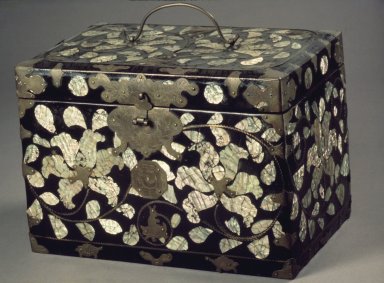  <em>Lacquer Box</em>, late 19th–early 20th century. Black lacquer and mother-of-pearl over hemp cloth on wood, brass fitting, 7 3/16 x 10 7/16 x 6 3/4 in. (18.3 x 26.5 x 17.2 cm). Brooklyn Museum, Gift of Karel Wiest, 81.59. Creative Commons-BY (Photo: Brooklyn Museum, 81.59.jpg)