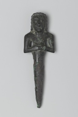 Sumerian. <em>Foundation Figurine</em>, ca. 2900 B.C.E.–2500 B.C.E. Copper alloy, 5 11/16 x 1 15/16 x 1 in. (14.5 x 5 x 2.5 cm). Brooklyn Museum, Gift of The Roebling Society, 81.7. Creative Commons-BY (Photo: Brooklyn Museum, 81.7_front_PS2.jpg)