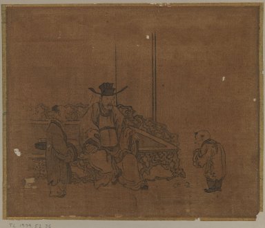 Sessen (Japanese, flourished ca. 1820). <em>Album Leaf Painting: Official and Two Attendants</em>, 18th century. Album leaf, ink on silk, Image: 9 1/2 x 11 5/8 in. (24.1 x 29.5 cm). Brooklyn Museum, Gift of Dr. Jack Hentel, 82.179.6 (Photo: Brooklyn Museum, 82.179.6_IMLS_PS3.jpg)