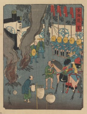 Utagawa Hiroshige II (Japanese, 1826-1869). <em>Seki, from the series The Tōkaidō Road</em>, 1864. Color woodblock print on paper, 10 x 7 3/8 in. (25.4 x 18.7 cm). Brooklyn Museum, Gift of Mr. and Mrs. Peter P. Pessutti, 82.186.4 (Photo: Brooklyn Museum, 82.186.4_IMLS_PS3.jpg)