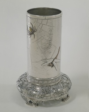 Edward C Moore (American, 1827–1892). <em>Vase</em>, 1877. Silver, sterling silver, copper, high-zinc brass, copper-silver-gold alloy, height: 9 1/2 in. (24.1 cm); diameter of top: 3 3/4 in. (9.5 cm); diameter of base: 8 1/2 in. (21.6 cm). Brooklyn Museum, H. Randolph Lever Fund, 82.18. Creative Commons-BY (Photo: Brooklyn Museum, 82.18_SL3.jpg)