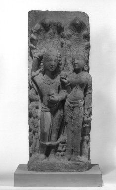  <em>Nagaraja and Nagini</em>, 11th–12th century. Sandstone, 25 1/2 x 10 in. (64.8 x 25.4 cm). Brooklyn Museum, Gift of Dr. and Mrs. George Liberman, 82.236. Creative Commons-BY (Photo: Brooklyn Museum, 82.236_bw.jpg)