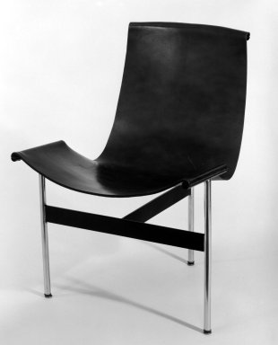 William Katavalos. <em>"T" Chair</em>, ca. 1950–1953. Metal, leather, 30 1/4 x 22 x 22 1/2 in. (76.8 x 55.9 x 57.2 cm). Brooklyn Museum, Gift of David A. Hanks, 82.2. Creative Commons-BY (Photo: Brooklyn Museum, 82.2_bw.jpg)