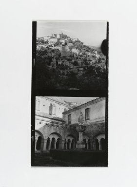 Consuelo Kanaga (American, 1894-1978). <em>[Untitled] (City on a Hill) (top exposure) and [Untitled] (Statue) (bottom exposure)</em>. Gelatin silver print, Contact Sheet: 5 x 2 1/2 in. (12.7 x 6.4 cm). Brooklyn Museum, Gift of Wallace B. Putnam from the Estate of Consuelo Kanaga, 82.65.179 (Photo: Brooklyn Museum, 82.65.179_PS2.jpg)