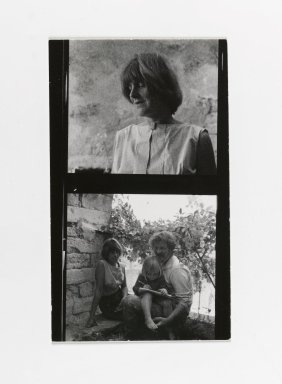 Consuelo Kanaga (American, 1894-1978). <em>[Untitled] (Woman) (top exposure)  [Untitled] (Man and Woman with Child Drawing) (bottom exposure)</em>. Gelatin silver print, Contact Sheet: 4 1/2 x 2 3/4 in. (11.4 x 7 cm). Brooklyn Museum, Gift of Wallace B. Putnam from the Estate of Consuelo Kanaga, 82.65.195 (Photo: Brooklyn Museum, 82.65.195_PS2.jpg)