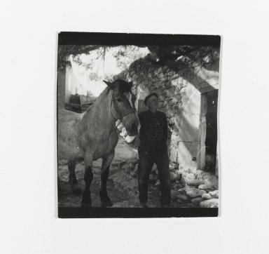 Consuelo Kanaga (American, 1894-1978). <em>[Untitled] (Man with Horse)</em>. Gelatin silver photograph, Contact print, 1 exposure: 2 1/4 x 2 1/4 in. (5.7 x 5.7 cm). Brooklyn Museum, Gift of Wallace B. Putnam from the Estate of Consuelo Kanaga, 82.65.201 (Photo: Brooklyn Museum, 82.65.201_PS2.jpg)