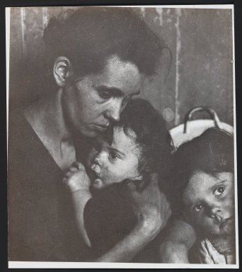Consuelo Kanaga (American, 1894-1978). <em>[Untitled] (Woman with Two Children)</em>. Gelatin silver print, 8 3/4 x 7 3/4 in. (22.2 x 19.7 cm). Brooklyn Museum, Gift of Wallace B. Putnam from the Estate of Consuelo Kanaga, 82.65.310 (Photo: Brooklyn Museum, 82.65.310_PS2.jpg)