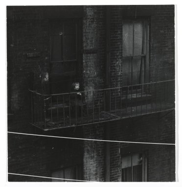 Consuelo Kanaga (American, 1894–1978). <em>[Untitled] (Tenement, Child on Fire Escape)</em>. Gelatin silver print, 6 3/8 x 6 in. (16.2 x 15.2 cm). Brooklyn Museum, Gift of Wallace B. Putnam from the Estate of Consuelo Kanaga, 82.65.316 (Photo: Brooklyn Museum, 82.65.316_PS2.jpg)