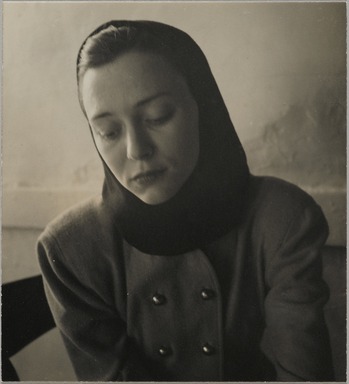 Consuelo Kanaga (American, 1894-1978). <em>[Untitled] (Woman in a Hood)</em>. Gelatin silver print, 4 1/4 x 4 in. (10.8 x 10.2 cm). Brooklyn Museum, Gift of Wallace B. Putnam from the Estate of Consuelo Kanaga, 82.65.436 (Photo: Brooklyn Museum, 82.65.436_PS2.jpg)