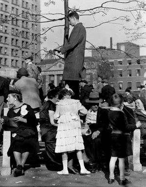 Consuelo Kanaga (American, 1894-1978). <em>May Day Parade, Union Square</em>, 1937. Negative, 4 x 5 in. (10.2 x 12.7 cm). Brooklyn Museum, Gift of Wallace B. Putnam from the Estate of Consuelo Kanaga, 82.65.973 (Photo: Brooklyn Museum, 82.65.973_bw_SL4.jpg)