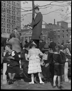 Consuelo Kanaga (American, 1894-1978). <em>[Negative] May Day Parade, Union Square</em>, 1937. Negative, 5 × 4 in. (12.7 × 10.2 cm). Brooklyn Museum, Gift of Wallace B. Putnam from the Estate of Consuelo Kanaga, 82.65.973 (Photo: Brooklyn Museum, 82.65.973_bw_SL5.jpg)